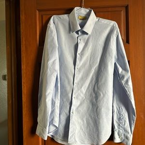 Zara Man Blue Long Sleeve Light Blue Textured Shirt. Size 16  100% Cotton